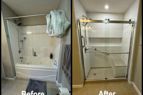 Side-by-side comparison of full bath remodel in MA, RI, and Southern NH