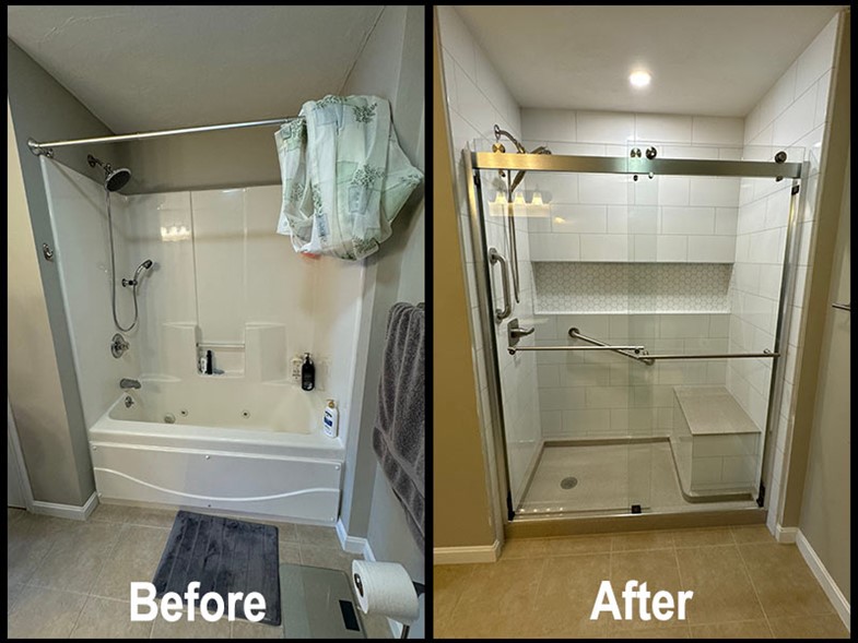 Side-by-side comparison of full bath remodel in MA, RI, and Southern NH